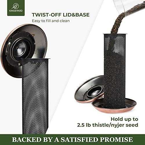 Kingsyard Finch Feeders for Outdoors Hanging, Metal Mesh Tube Bird Feeder for Nyjer/Thistle Seed, 2.5 lbs Large Capacity (Antique Copper) - color: Antique Copper