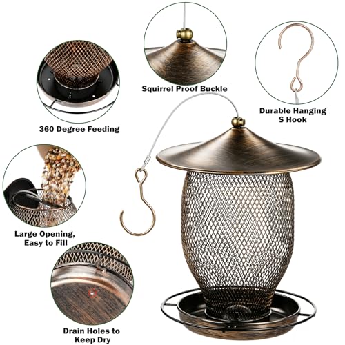 LBTING Wild Bird Feeder, Long Lantern-Shaped | Metal, Hanging Outdoors Outside Garden Yard Decoration - style: Round Long