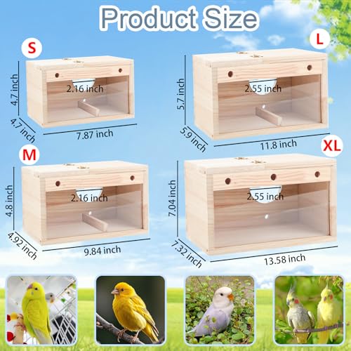 Tfwadmx Parakeet Nesting Box, Transparent Bird Nest Breeding Box, Wood Parrot Nest Box with Perch Bird Cage House for Cockatiel Lovebirds Budagie Canary Finch (M) - color: M