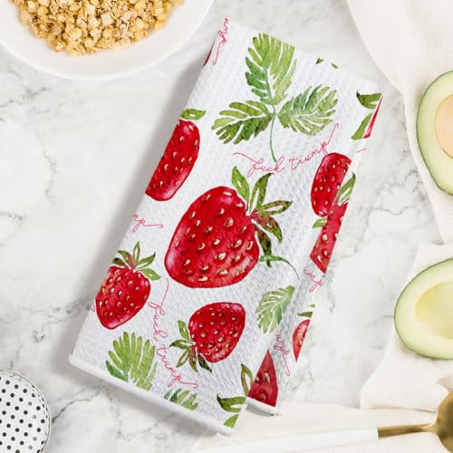 Funny Trump Kitchen Towel, Strawberry Hand Towels for Kitchen Home Decor | Absorbent Microfiber Dish Cloth Tea Towels, Anti Trump Gifts for Women 14x24 Inch - color: Multi 1521
