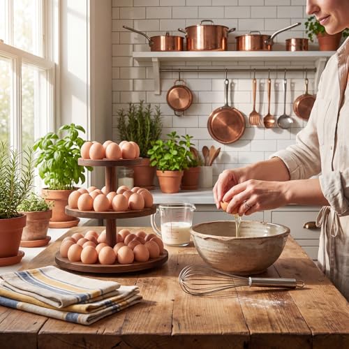 Wooden Egg Holder for Countertop 360° Rotating 3-tier Tree Shape Eggs Storage for 52 Fresh Eggs Large Capacity Chicken Egg Rack for Farmhouse Kitchen Counter Rustic Home Decorations