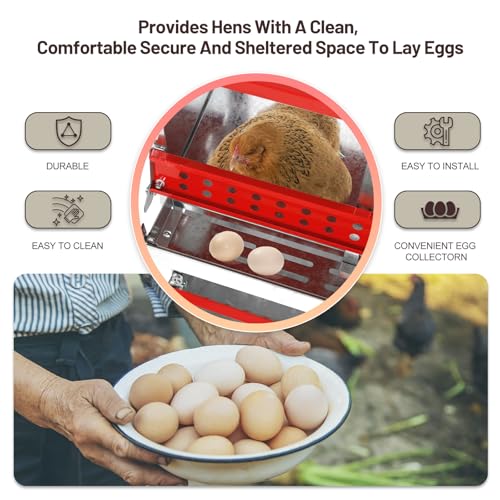 2 Tiers Chicken Nesting Boxes, 6 Compartments, Metal Egg Laying Boxes with Protective Collection Lids, Roll Out Nesting Box, Easy to Assemble, Ideal for Hens, Ducks, Chickens, and Other Poultry - color: Red, size: 6 holes