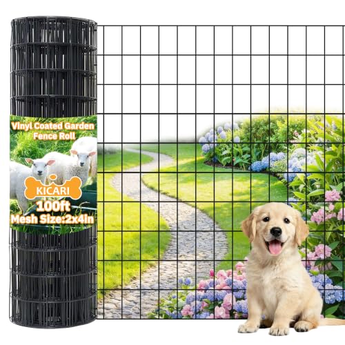 Black Metal Garden Fence, 60inch(H) x 100ft(L), 2 inch x 4 inch,12.5GA 2/3/4/5/6 Ft Tall Chicken Wire PVC Coated Welded Wire Mesh Roll for Dogs Border Yard Vegetable Plant Protection Poultry Netting - color: Black, size: 12.5GA 2x4 60"x100'