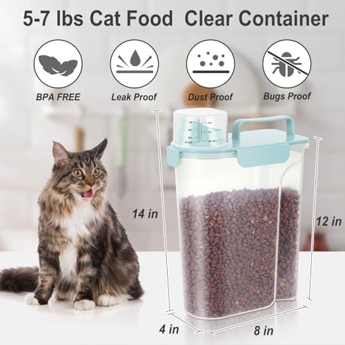 Dog Cat Food Storage Container with Cup (Light Blue, 5L) | Pet Food Pourable Container Airtight with Large Spout, BPA-Free Plastic Food Dispenser for Pet Food, Bird Seed, Rice, Flour - color: Light Blue, size: 5L