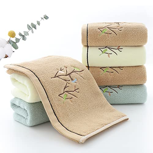 Hand Towels Set of 4 Embroidered Bird Tree Pattern 100% Cotton Absorbent Soft Decorative Towel for Bathroom (Brown) - color: 4 Brown, size: 13.8 x 29.5