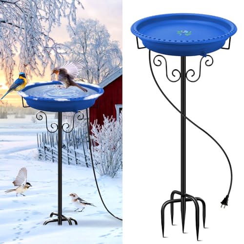 Heated Bird Baths for Outdoors for Winter, Lovppy 100W Heated Bird Bath Water Heater with Thermostatically Controlled, Heated Bird Baths Bowl with Metal Stake for Outside Garden Patio Yard (Blue) - color: Blue