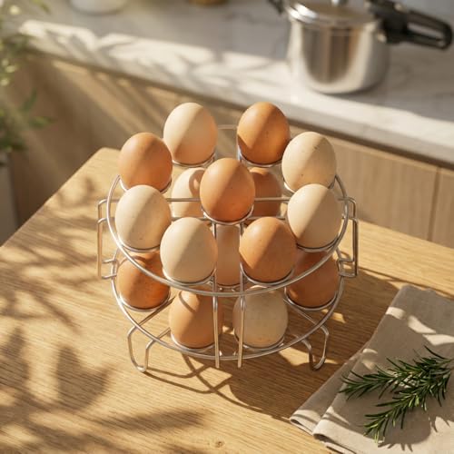 Egg Steamer Rack for Instant Pot - 2-Pack Stainless Steel Trivet | Stackable Racks to Hold 18 Eggs, For Pressure Cookers, Hard-Boiled & Deviled Eggs, Steaming, Meal Prep & Kitchen Use - color: Silver-2 Pack