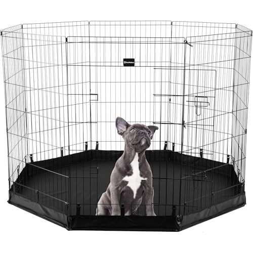 Dog Playpen - Foldable Metal Exercise Puppy Play Pen with Eight 24x42in Extra-Tall Panels and Gate - Indoor/Outdoor Dog Fence with Fabric Bottom for Dogs, Cats or Small Animals by PETMAKER (Black) - size: 24" x 42"
