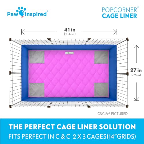 Paw Inspired PopCorner Washable Fleece Cage Liners, C&C 2x3, Pink | Reinforced Corners, Super Absorbent Mat, Bedding, Waterproof Bottom, Guinea Pigs, Ferrets, Rabbits, Hamsters, Small Animals - color: Pink, size: C&C 2X3