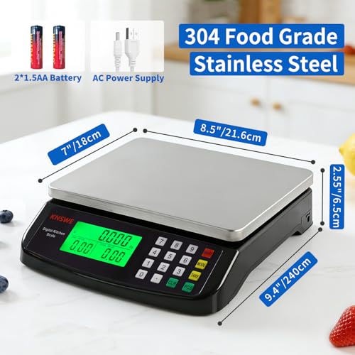 Large Kitchen Scale Black 40KG/88LB Commercial Food Scales Digital Weight for Cooking Meat Baking Bread Price Computing 304 Stainless Steel with Parts Counting Deli Stores Tare Function - style: BLACK 40KG