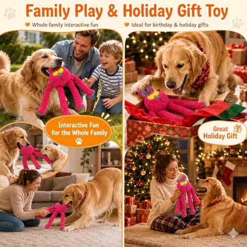 Squeaky Rabbit Dog Plush Chew Toy, Interactive Tug Squeaky Toy for Chewers, Medium Large Dogs & Fetch Play, 31.5 Inch Stuffed Play Toy with Stretchable Limbs for Gentle Gum Care & Boredom Relief - color: Rose Red (Swinging Rabbit)