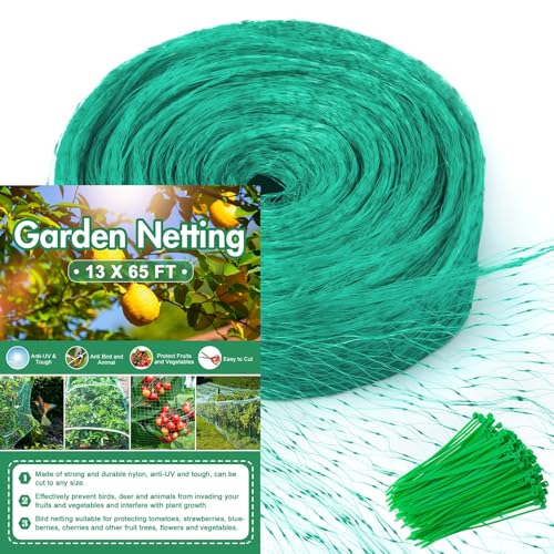 Unves 13 x 65 Ft Fruit Tree Netting, Heavy Duty Bird Netting | Garden Net Against Birds and Other Animals, Protect Fruit Trees and Vegetable Plants - color: Green, size: 13 x 65 Ft