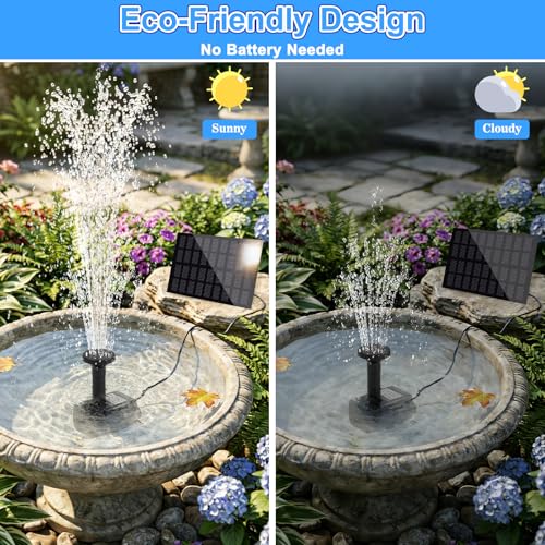 Yeomi Solar Fountain Pump for Bird Bath, 2W Upgraded Solar Water Pump with Separate Panel & 3M/9.84ft Cable, 4 Nozzles for Fountain Effects, Eco-Friendly for Bird Bath, Garden, Pond, Patio Decor - color: 2w Solar Fountain Pump Kit