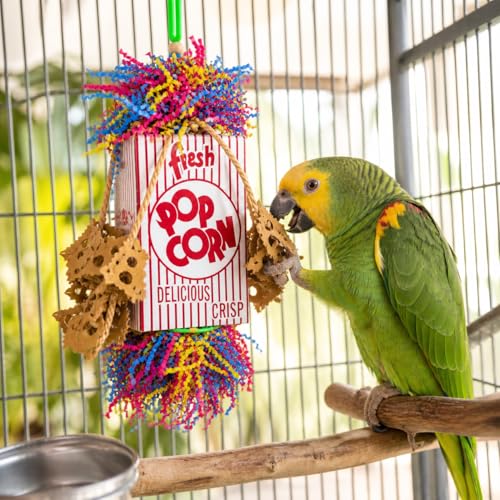 Bonka Bird Toys Popcorn Explosion Bird Toy 15" x 6" Foraging Shredding Toy for Small to Medium Birds Parakeets Cockatiels Conures Natural Paper Cardboard Hanging Cage Toy (Pack of 1) - size: Pack of 1
