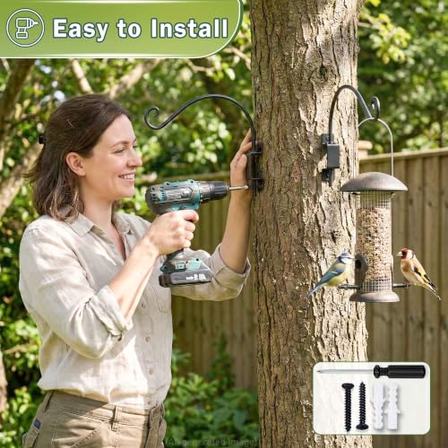 Lifyzoon Swivel Bird Feeder Hanger: 180° Heavy Duty Outdoor Hook Basket | 50 lb Capacity, 180° Smooth Swivel for Bird Viewing, Rust-proof Coating, Outdoor Garden Display, Hardware Included - size: 12 Inch