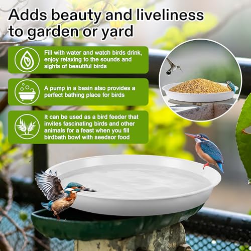 3 Pcs Plastic Bird Bath Bowl, 14”Ground Bird Baths for Outdoor, White | Large Durable Birds Bath Dish for Garden Yard, Birds Water Bowl Feeder Tray Replacement, Weather Resistant ABS Plastic - color: White