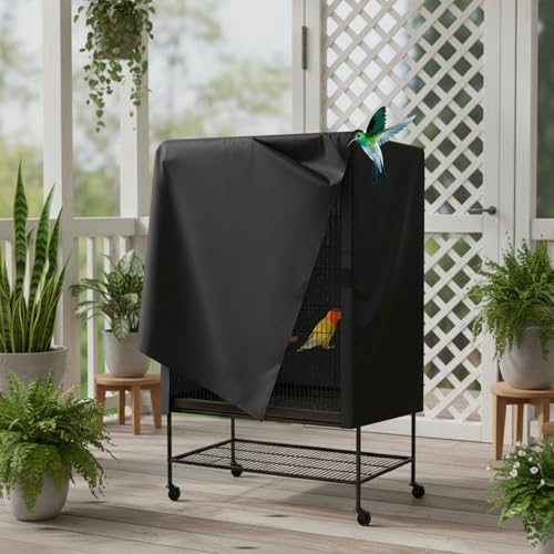 Bird Universal Pet Cage Cover, Pets Product Universal Birdcage Cover, Water-Proof Good Night Black-Out Birdcage Covers, for Parrot Parakeet Small Animal Sleeping, Black, 33L x 23W x 41H inches