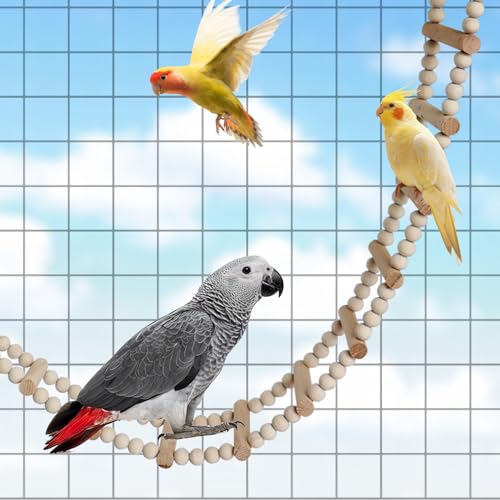 Long Bird Ladder with Wooden Rungs and Beads, Parakeet Climbing Swing Toys, Bird Cage Accessories, Wooden Climbing Bridge Toys for Parrots, Rat, Sugar Gliders, Squirrels, Snakes - size: 27.5×3.14 Inches