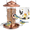 Bird feeders for Outdoors Metal Chew Resistant Copper-Plating, 1PK | Metal Roof, Metal Tray, Stainless Hanger, Flip-Top Fill, 3 stainless Perches with 2 Feeding Ports, Easy-Clean, 1.5LB - color: Copper-Plating
