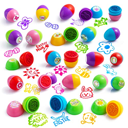 JOYIN 24Pcs Easter Egg Stampers Toys for Easter Eggs Hunt Game, Basket Stuffers Fillers, Kids Party Favor, Assorted Self-ink Stamp for Classroom Exchange and Prize Supplies Gifts - style: carrot
