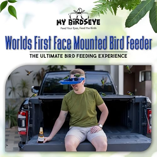 Interactive Wearable Bird Feeder Head Gear with Peck Proof Lenses | Bird Watching & Feeding Device with Comfortable Head Strap, for All Varieties of Your Feathered Friends You Meet