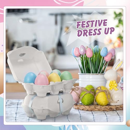 Fullhawl 24 Pcs Half Dozen Egg Cartons White Egg Holder Natural Pulp Paper for Chicken Eggs with Macaron Color Label Ribbon for Easter Gift, Arts and Crafts Reusable - style: Rectangle