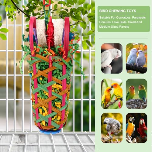 Kyouki Parakeets Toys, 2 PCS Bird Chewing Toys – Perfect for Cockatoos, Conures, Love Birds, Small & Medium Parrots, Fun Foraging & Tearing Bird Cage Accessories (Seeking Food Basket) - color: Seeking food basket