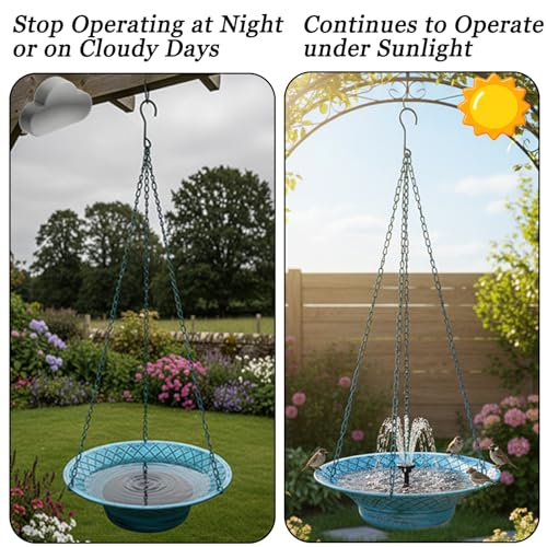 12.6" Hanging Bird Bath with Solar Fountain, Solar Bird Bath Fountains, Hanging Bird Baths for Outdoors, Hummingbird Fountain, Bird Bath Fountains Solar Power for Garden Patio Decor, Blue - color: Blue