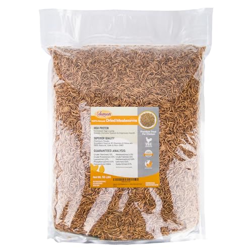 Adaman Dried Mealworms -10 LBS- 100% Natural Non GMO High Protein Mealworms - Bulk Meal Worms for Chickens & Birds, Ducks - Best Chicken Treats, Bird Food, Turtle Food - size: 10 Pound (Pack of 1)