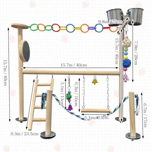 Hamiledyi Small Bird Playground Natural Wood for Top of Cage Bird Perch Stand for Parrots Play Gym Toys for Small Birds Parrot Cockatiel Love Birds Budgie(Style A)