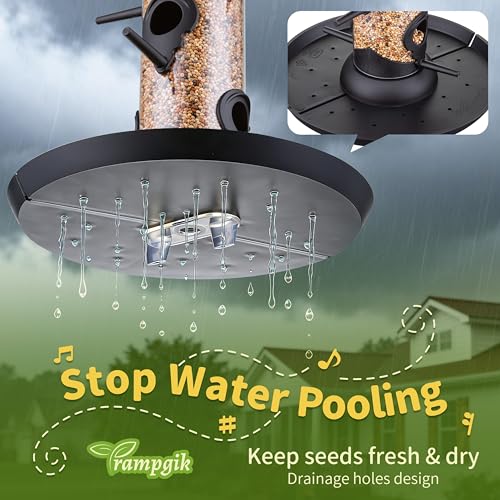 Tube Bird Feeders for Outdoors,13" 6-Port Seed Catcher,Black,2 PK | Spill-Proof, Removable Tray, Drainage Holes, Easy to Clean, Weather-Resistant, Durable for Outdoor - color: Black 13 Inch with Tray,Pack of 2