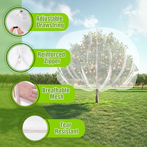 10 X 10FT Large Fruit Tree Netting, Tree Nets for Fruit Trees with Zipper and Drawstring, Insect Netting Barrier for Garden Blueberry Bushes Cherry Peach Apple Protection from Squirrels Birds Pests - size: 10FT x 10FT