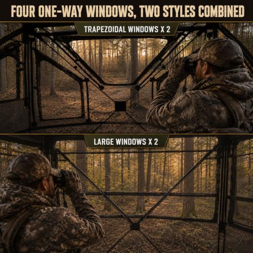 Hunting Blind See Through, Pop Up Ground Deer Blind, Large Door | 270/288/360 Degree See Thru, 1/2/3/4 Person Hunting Camouflage Tent, With/Without floor, Swing/Diamond/Horizontal Door Design - size: 2-3 Person, style: 360°/Swing Door
