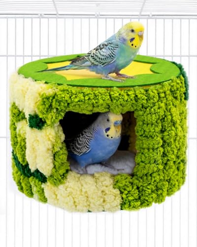 Bird Nest for Cage with Support Frame & Pad, Foot-Friendly Felt | Safe Hideout, Warm Bird Bed for Parakeets Lovebird Budgies, Winter Plush Coral Fleece Hammock Hut, Soft Washable Cozy House - color: Green