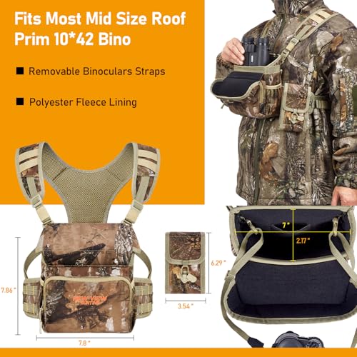 NEW VIEW Binocular Harness Chest Pack, Bino Case with Rangefinder Pouch and Rain Cover, Silent Chest Rig with 8 Pockets for Hunting, Hiking, Bird Watching - style: Base