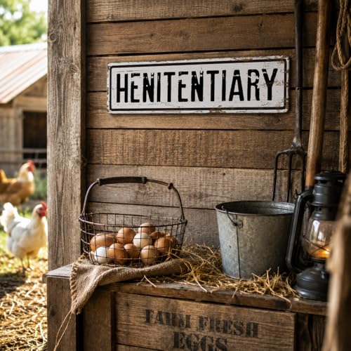 Rustic Farmhouse Style Chicken Coop Sign, Metal Outdoor Chicken House Signs, Henitentiary Signs, Retro Metal Tin Sign, Farmhouse Decor, Backyard Hen House Gift 15.8x4 Inch - color: Farmhouse 07