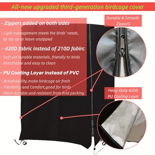 Universal Birdcage Cover Blackout & Breathable for Pets' Good Night, Bird Parrot Cage Cover Durable Washable for Parakeets Lovebirds Budgies Macaw Conure Square Cages, Large (26" L x 19" W x 40" H) - size: Large (26" L x 19" W x 40" H)