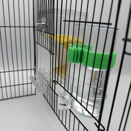 Automatic No Mess Bird Feeder Water Dispenser Set | Acrylic Transparent Parakeet Cage Accessories Bird Feeder and Waterer in Cage for Small and Medium Cockatiel Finche Lovebird - color: Transparent + Green