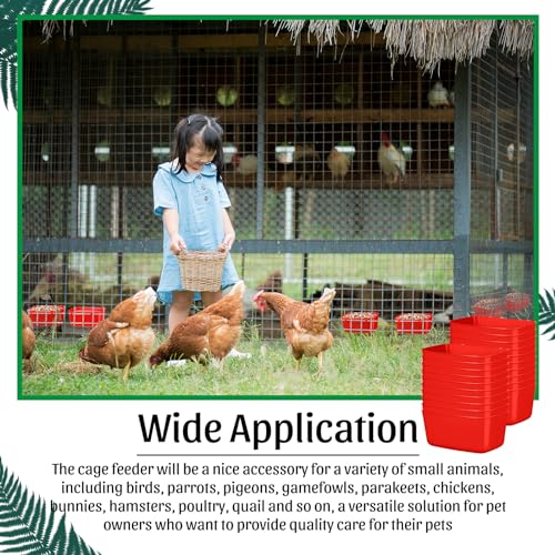 Zhehao 20 Pcs Bird Cage Cups Chicken Feeder Waterer Cups 18 oz Pigeon Feeder Plastic Poultry Wire Cage Hanging Chicken Water Bowl for Pet Bunny Poultry(Red) - color: Red