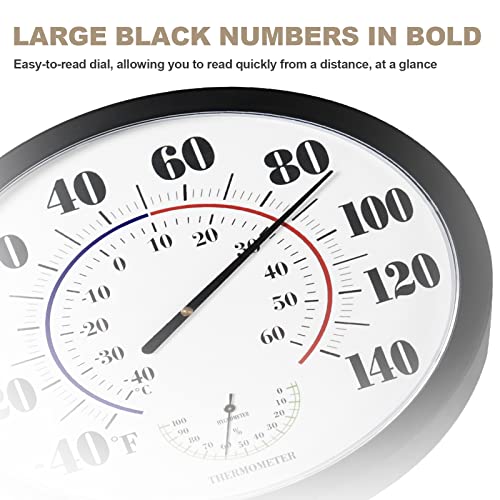 Indoor Outdoor Thermometer Wall Large Numbers Thermometer No Battery 10" Hanging Digital Weather Hygrometers for Home Garden Outside Patio Decor (Black) - color: Black, size: 10"