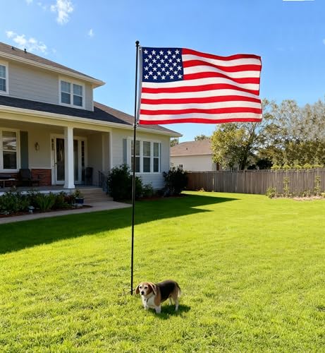 10ft Black Flag Poles in Ground for Outside, Flagpole Stand for House Ground with 5 Pronges Base - size: 10FT