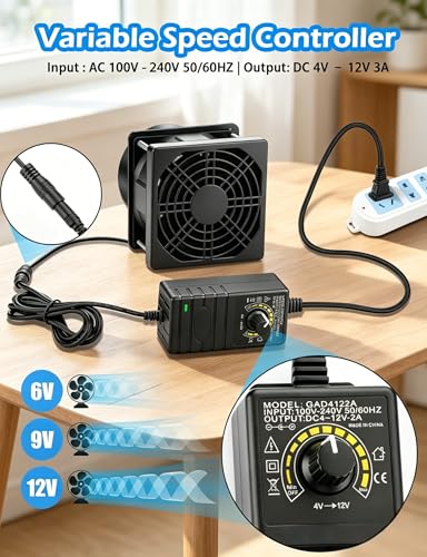 80mm x 25mm 12V PC Exhaust Fan with AC Variable Speed Controller,Small 3 Inch Dual Ball Bearing DC Brushless Cooling for Paint Booth,Fume Extractor, Greenhouse,Electronics Cabinet,DIY Project - size: 8025-one duct