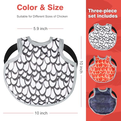 3 Pcs Chicken Saddle for Hens with Wing Protector, Chicken Apron & Vest Jacket with Adjustable Straps, Oxford Waterproof Fabric, Protective Gear Against Pecking and Feather Damage