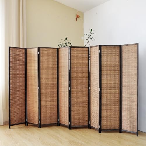 8 Panel Bamboo Room Divider Screen,5.6 FT Tall Bamboo Divider Folding Panel Screen,Freestanding Panel Divider for Room Seperation,Brown - color: Brown, size: 8 Panel