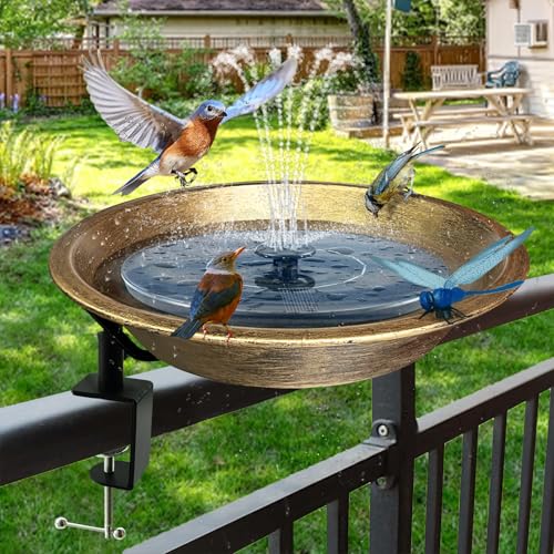 WANGIRO 11.4" Deck Mounted Bird Bath Metal Detachable Bowl Antique Bronze | Sturdy Clamp Easy Install, Detachable Bowl Easy Clean, Attracts Birds, Ideal Gift for Nature Lovers Garden Patio Decor