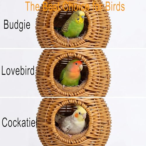 Bird Nest for Cage, Hanging Rattan Parrot Bed, Washable Breathable for Parakeets Cockatiels Lovebirds(Circular Opening)