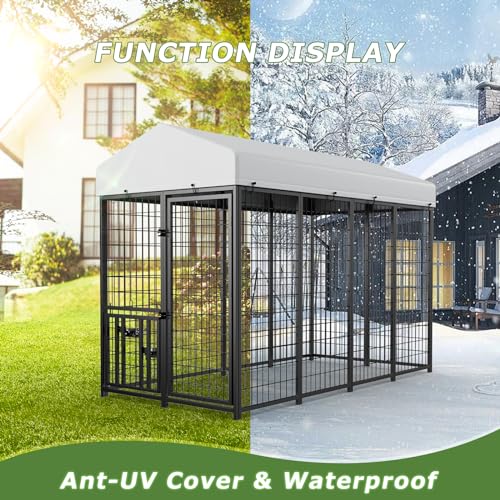 ROOMTEC Heavy Duty Outdoor Dog Kennel with Rotating Bowls, 8 x 4 x 5.6-ft - size: 8’L x 4’W x 5.6’H