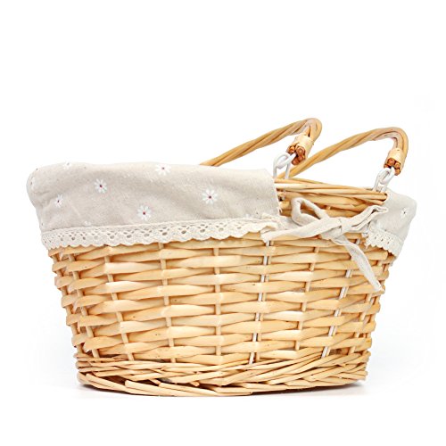 Wicker Basket Gift Baskets Empty Oval Willow Woven Picnic Basket Easter Candy Basket Storage Basket Wine Basket with Handle Egg Gathering Wedding Basket (Natural) - color: Natural, size: Large