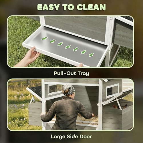 PawHut 137" Chicken Coop with Extra Large Run, for 4-6 Chickens, Dark Gray | Hen House, Wooden Rabbit Hutch Poultry Bunny Cage, Nesting Box, Waterproof Roof, for Backyard - color: Dark Gray