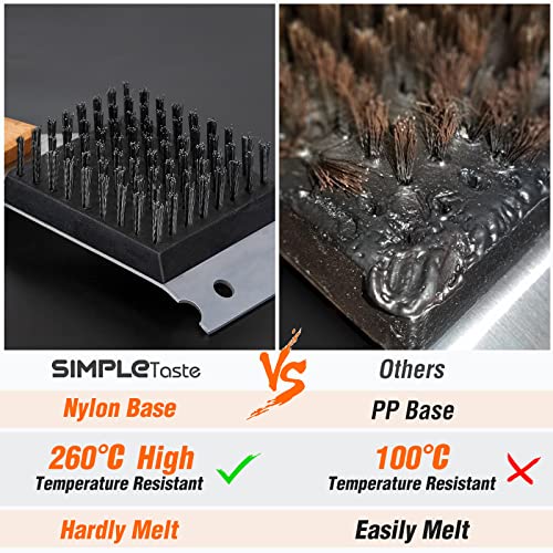 SIMPLETASTE Grill Brush and Scraper for BBQ | Durable & Effective, Replaceable Stainless Steel Head, Wooden Handle Wire Grill Brush, Outdoor Barbecue Accessory